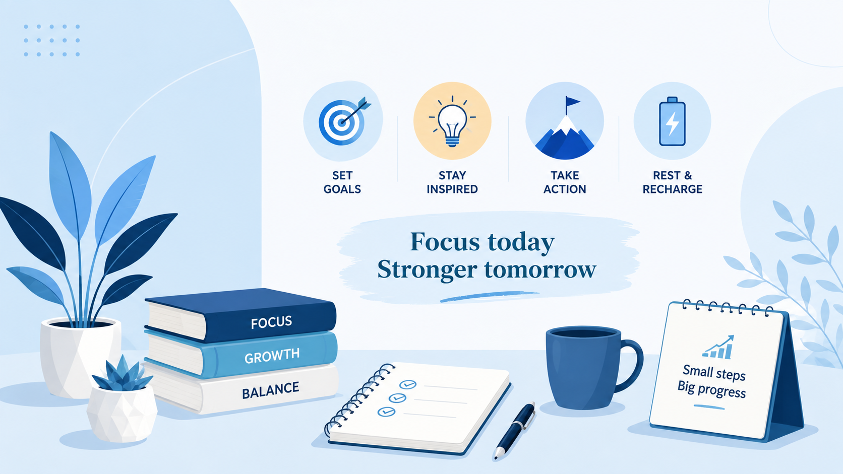 Home 3 Vector illustration about staying motivated, setting goals, taking action, and avoiding burnout